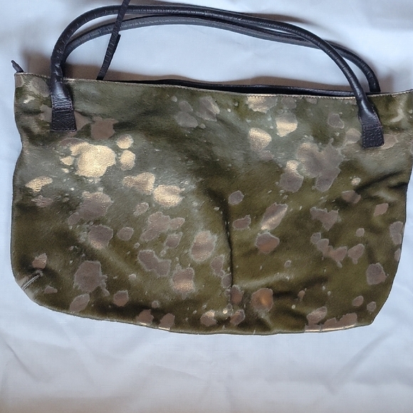 MAURIZIO TAIUTI Made Italy Calf Hair Leather Shoulder Bag Green and Brown - Picture 10 of 13